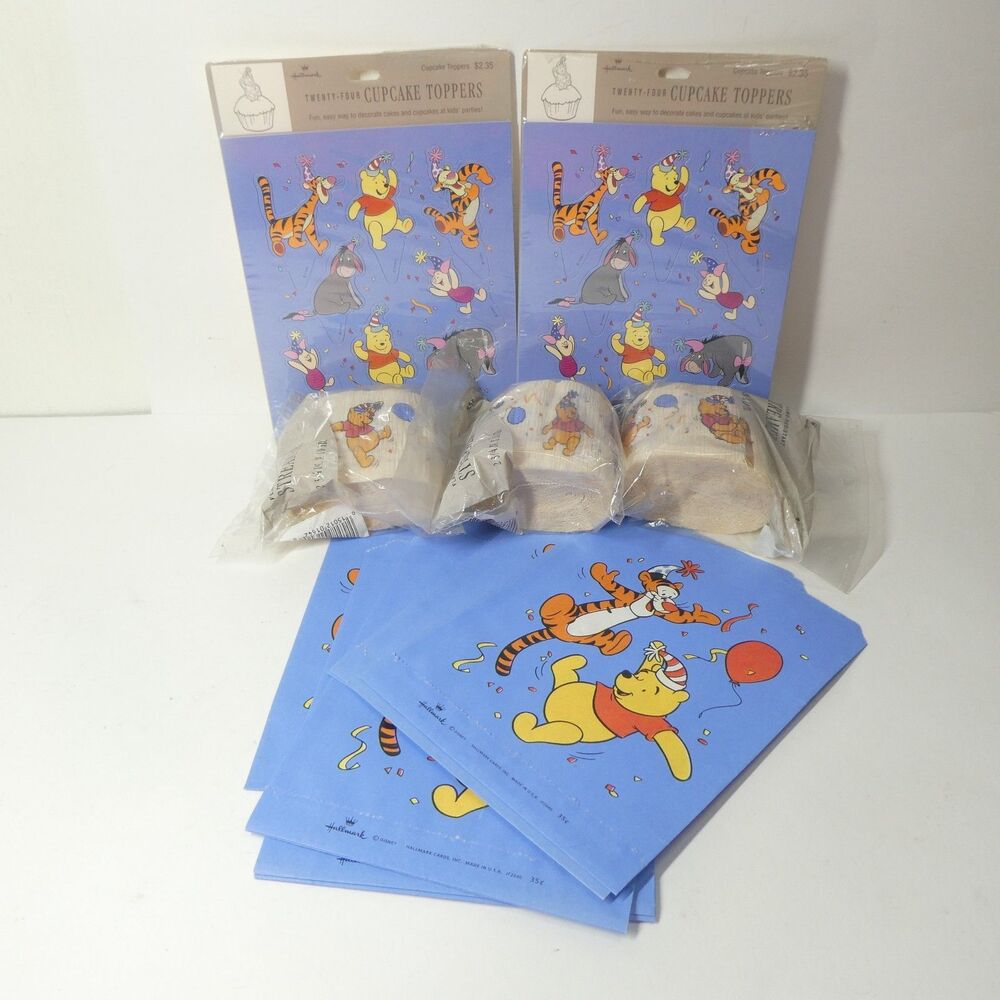 Winnie the Pooh Party Supply Lot Vintage NOS Crepe Streamers Cupcake Toppers